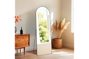 NEWBULIG Arched Full Length Mirror 59"x16" for Bedroom, Full Body Mirror with Stand, Hanging or Leaning for Wall, Aluminum Alloy Thin Frame Floor Standing for Living Room, Tall, Black