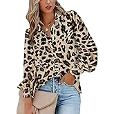 Zeagoo Summer Blouses Button Down Shirts Lantern Long Sleeve Tops for Women Print Blouse Fashion 2025