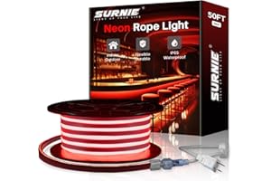 SURNIE LED Strip Lights Flexible 50ft Red Waterproof LED Rope Lights Outdoor, 110V Red Neon Lights Cuttable & Connectable Indoor Outdoor Decor DIY Lights for Room Festival Commercial Building