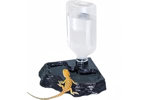 MRTIOO 17oz Terrarium Tank Reptile Food Feeders Bowl, Water Feeder Automatic Water Dispenser Waterer Feeding Accessories, for Geckos Lizards Turtle Bearded Dragons - Black