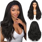 Lady Miranda 26 Inch Yaki Wavy Curly Headband Wigs for Black Women (Black) | 240g, Fits 20&rdquo;-22&rdquo;, Synthetic,Yaki Straight With Curly Ends, Layered Blowout, Wig With Headband, Glueles,Half Wig