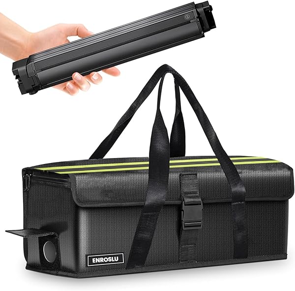 ENROSLU Ebike Akkutasche, 8 Schichten Brandschutz, Feuerfeste Akkutasche bis 2300 °C, Wasserdicht, Explosionsgeschützt, Lipo-sichere Tasche für Lagerung, Transport, Laden