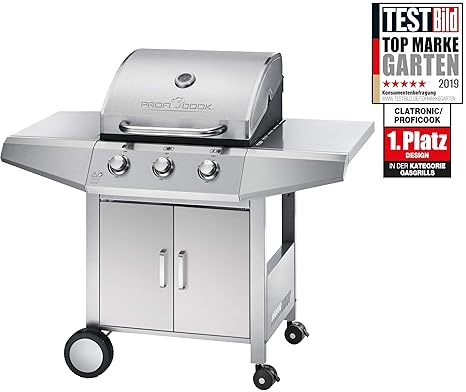 ProfiCook PC-GG 1057 Gasgrill inkl. Temperaturanzeige, 3-Edelstahlbrenner, 3 Heizzonen für indiv. Temperatursteuerung, heraus