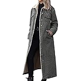 Ru Sweet Women's Winter Long Sherpa Fleece Lined Denim Jacket Trench Coat Casual Distressed Button Down Jean Overcoat