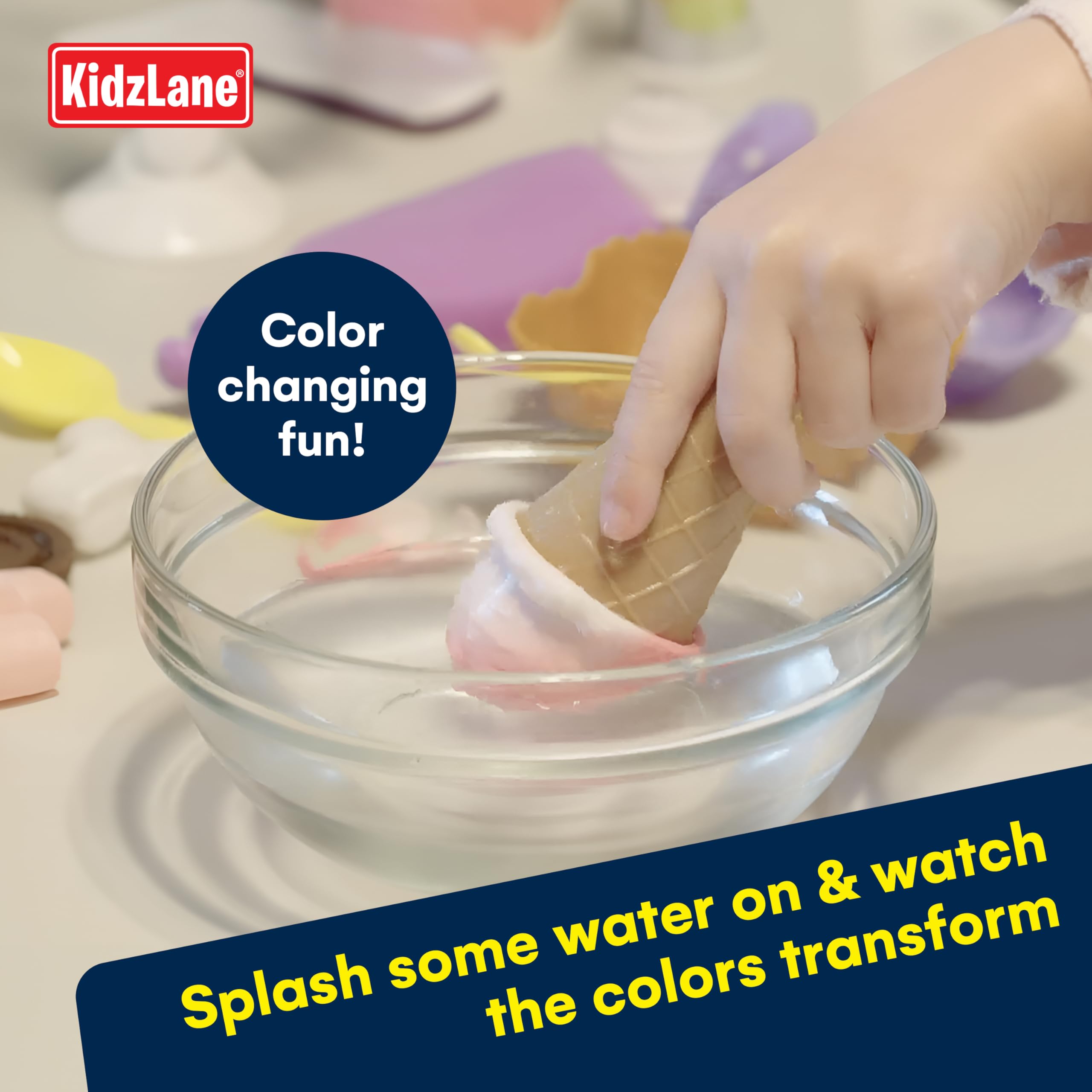 Kidzlane 34 Piece Ice Cream Play Set - Color Changing Scoops and Toppings - Fun Toddler Pretend Play Toy for Kids - Includes Cones, Cups, and Accessories for Ages 3 and Up