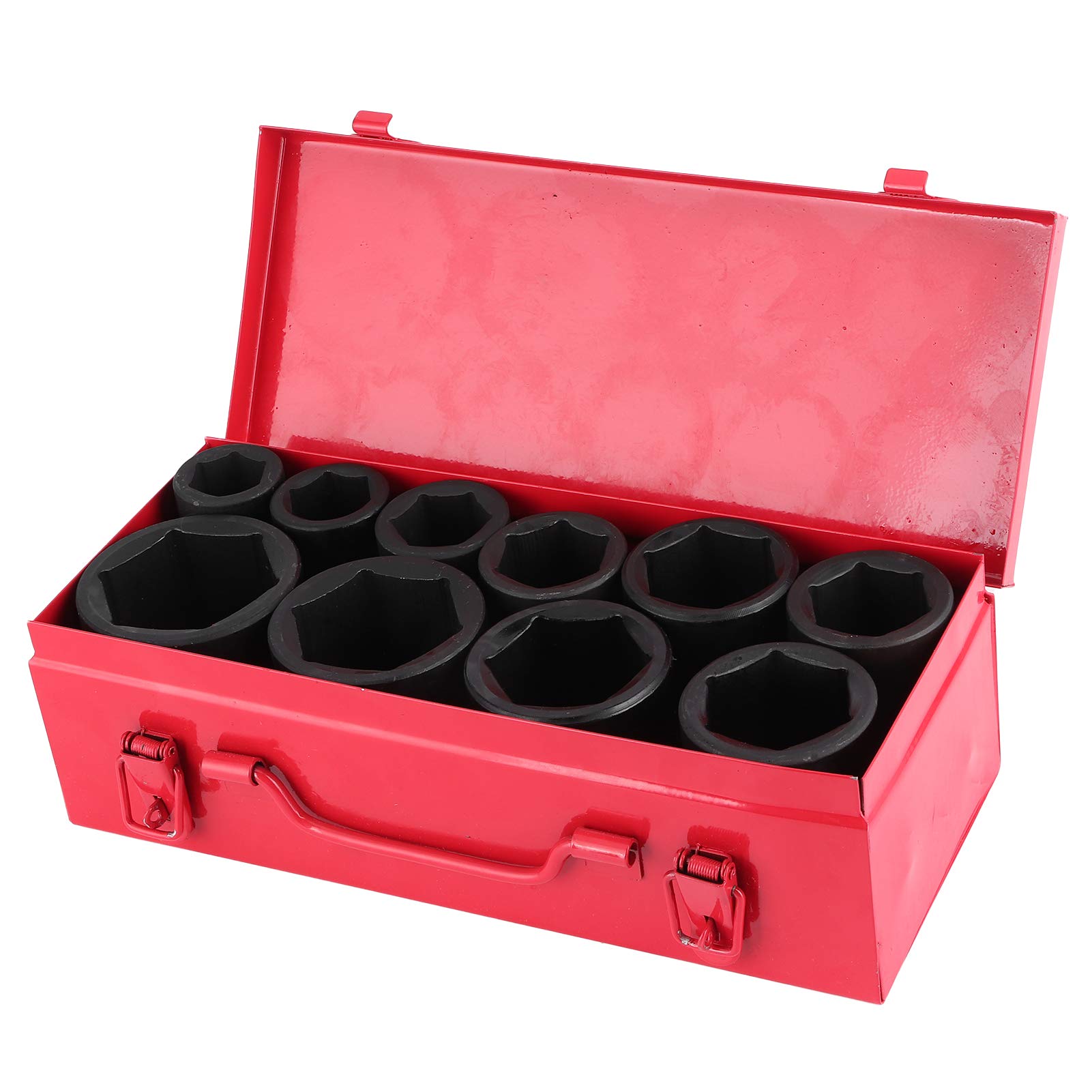 3/4" Hex Bit Socket Set, 10Pcs Deep Impact Sockets Metric Drive Tool Set Garage Workshop 22-50mm, 6-Point Deep Impact Hex Socket Drive in Case, Portable Auto Car Tool Set