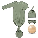 Hello World Newborn Outfit Knotted Gown 0-3 Months, Baby Girl Boy Coming Home Sleeper with Sign