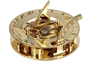 HANDCRAFTED TRADING CO. 3" Solid Brass Nautical Sundial Compass with Box Maritime Decor Pirate Gifting
