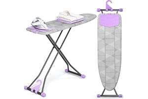 KINGBOARD Ironing Board, Compact Iron Board with Silicon Iron Mat, Heat Resistant Cover, 7 Height Adjustable, Foldable Ironing Board Wall Mount Hanger, 13x43 Grey