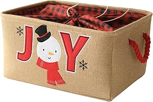 INough Gift Basket Empty Large Christmas Basket Christmas Empty Christmas Gift Baskets with Handles Collapsible Christmas Storage, Holiday Gift for Kidsroom Nursery Play Room (Large, Joy)