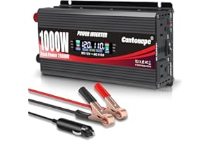 Cantonape 1000 Watt Car Power Inverter DC 12V to 110V/120V AC Converter with LCD Display Dual AC Outlets and Dual USB Car Charger for Car Home Laptop Truck Black