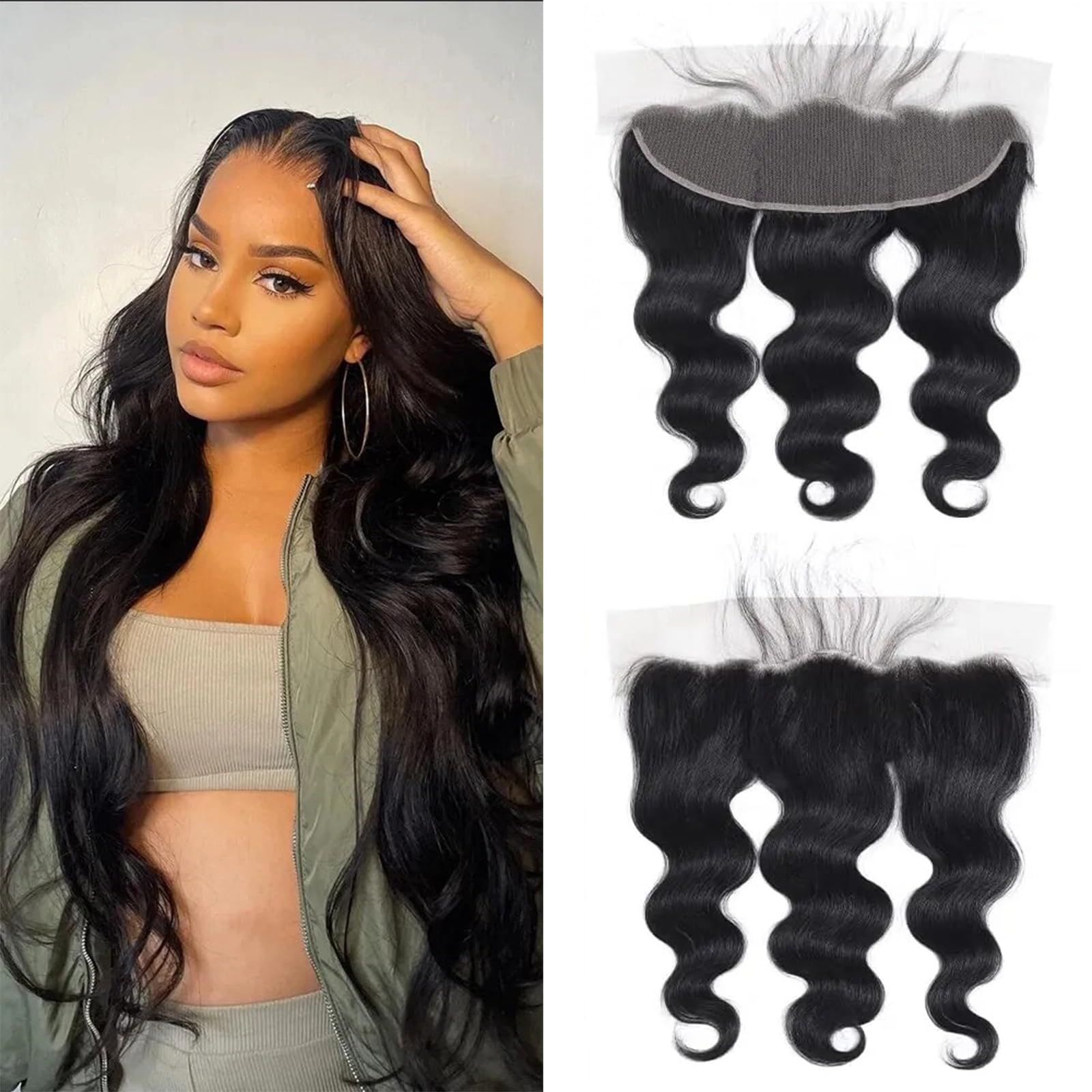 DUAUJUIU Lace Frontal 13x4 Body Wave Transparent Lace Closure Human Hair Frontals Closures Pre Plucked with Natural Hairline Ear to Ear Natural Color Brazilian Hair for Women 16 Inch — image 1