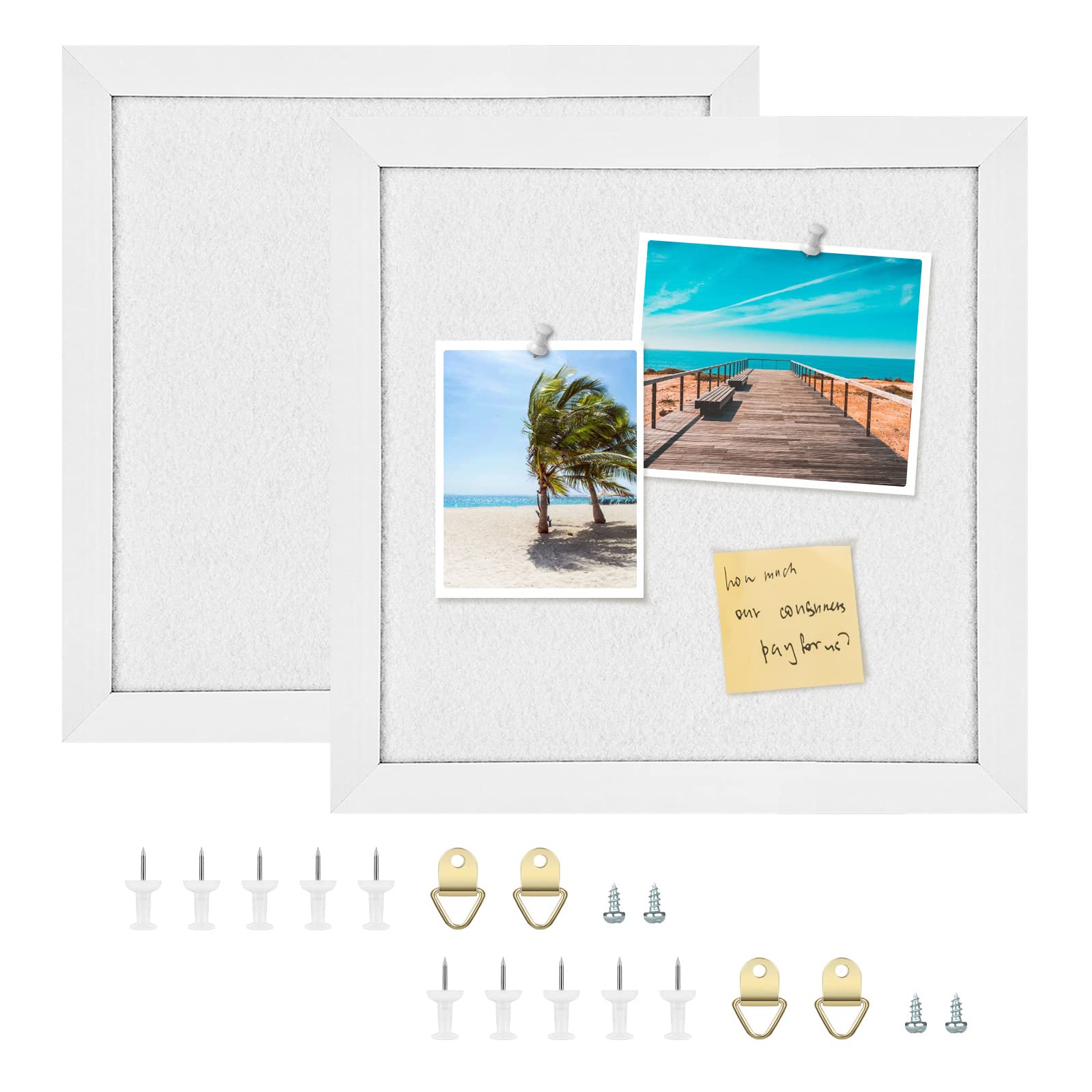 30 * 30cm Cork Board Bulletin Board with Felt, Wood Framed Display Bulletin Board for Walls with Pins, Eye Bolts, gaskets, Screws, Pin Board for Office, School and Home(WT,2P)