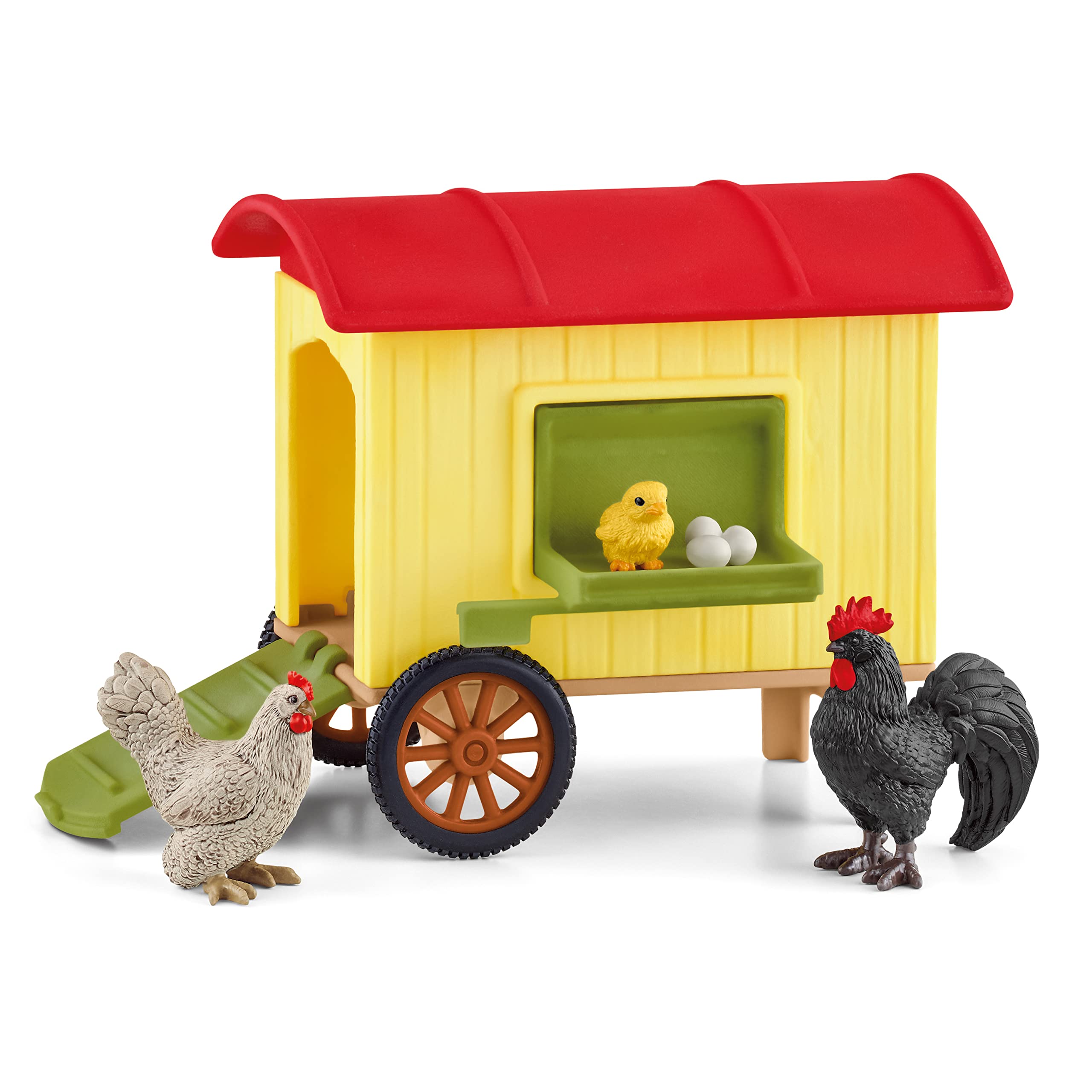 SCHLEICH FARM WORLD 42572 Bauernhof Mobiler Hühnerstall und Tiere - Realistischer Bauernhof mit Hahn und Küken, Hühnerstall und Eiern, Kreatives Bauernhof Spielzeug ab 3 Jahren
