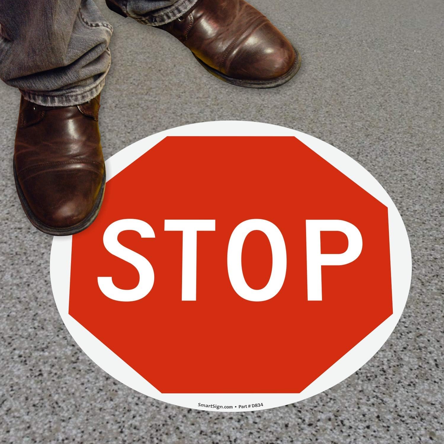 Amazon Com Smartsign Sf 0065 Fo 17 Stop Anti Slip Adhesive Floor Sign 17 X 17 White On Red Garden Outdoor