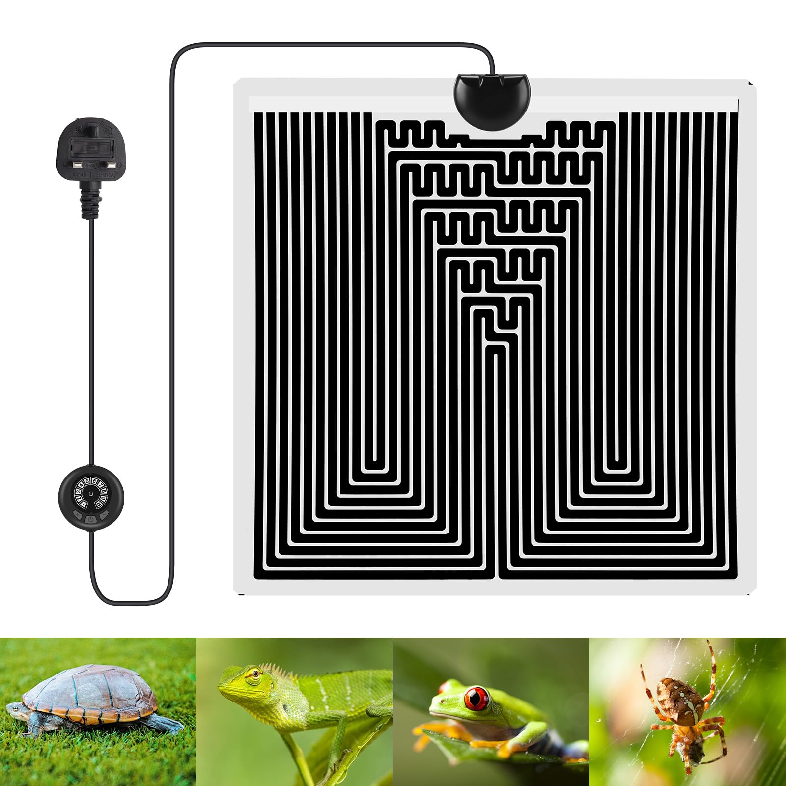 ALLOMN Reptile Heating Mat, Terrarium Reptile Heating Mat with Temperature Adjustment Removable Under Tank Heat Pad for Reptiles Turtles Snakes Lizard Gecko Hermit Crab Amphibians (28W 28x28cm)