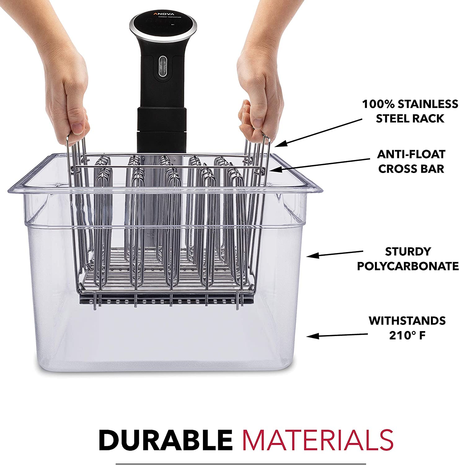 Large Sous Vide Container 26 Quarts with Lid, 2 Sous Vide Racks & Insulating Sleeve | Neoprene Retains Heat | Compatible with Anova, Anova Nano, Joule, Instant Pot, Sous Vide Cookers (26 QT)