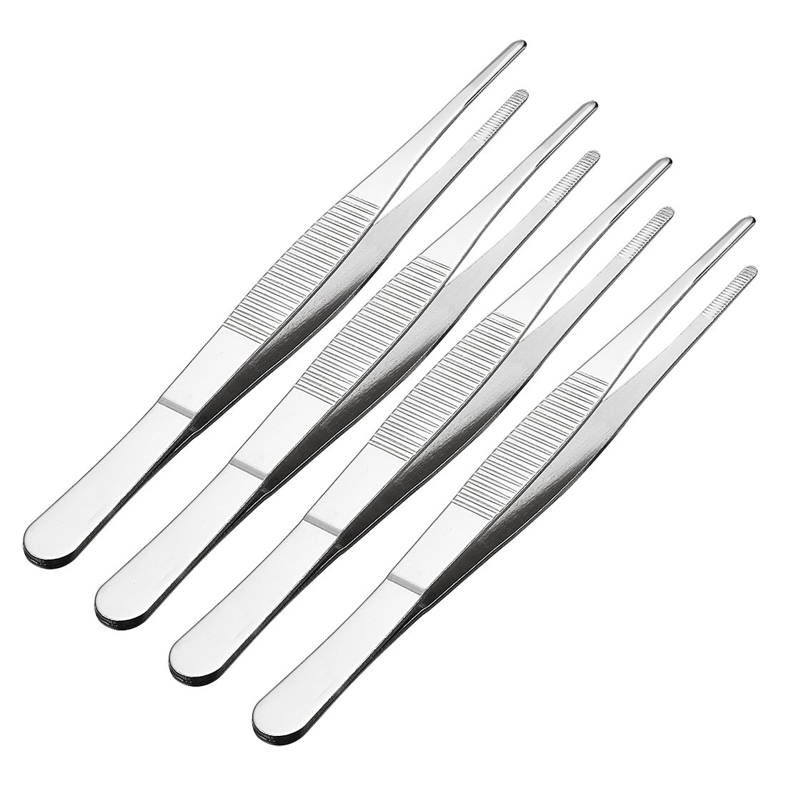 Sourcingmap 4 Pcs 6.3-Inch Stainless Steel Straight Blunt Tweezers Serrated Tip