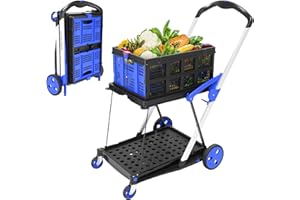COOCHEER Collapsible Utility Cart Multifunction Collapsible Carts, Mobile Folding Trolley, Collapsible Hand Truck and Dolly, Shopping Cart with Storage Crate, Shopping Cart Folding Trolley