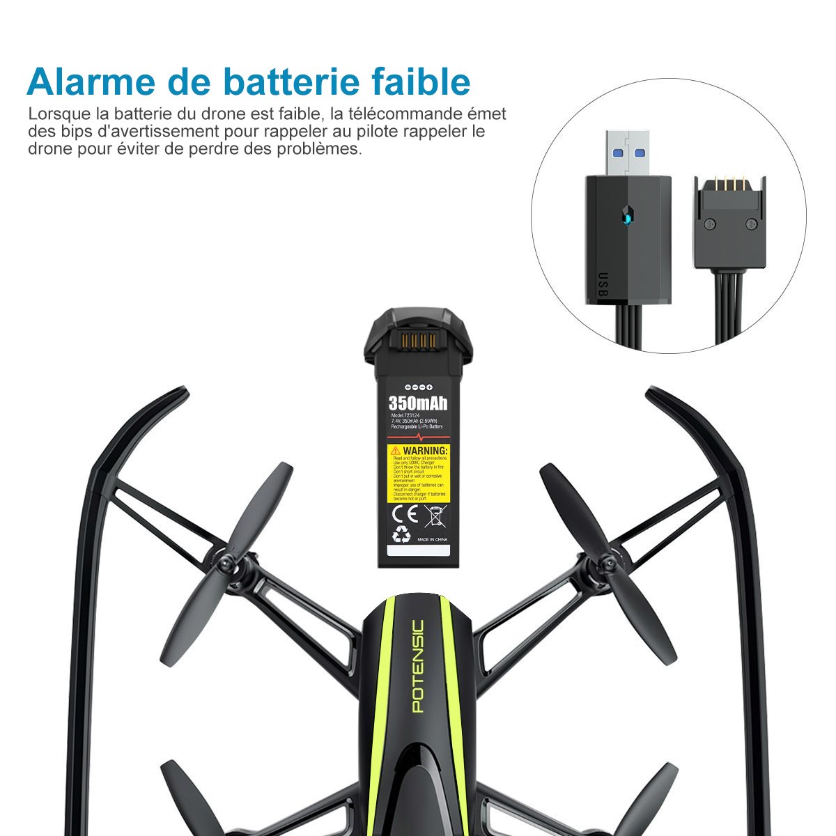 Potensic Drone avec caméra HD, U36W RC Avion 720P caméra, Mode sans Tête, Mode de Restez-Altitude, Fantastiqu Super Grand Angle à 120 degrés Cadeau de la fête(U36)