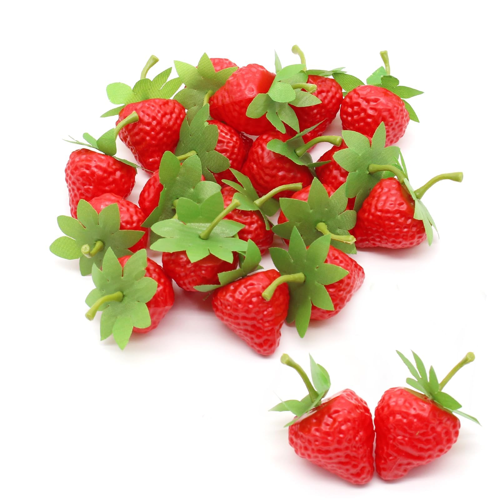Wondora Pack of 20 Artificial Red Simulated Strawberry, Simulated Plastic Fruit, Lifelike Decoration, Simulated Small Props, Decoration for Home, Party, Photography, Props (Red)
