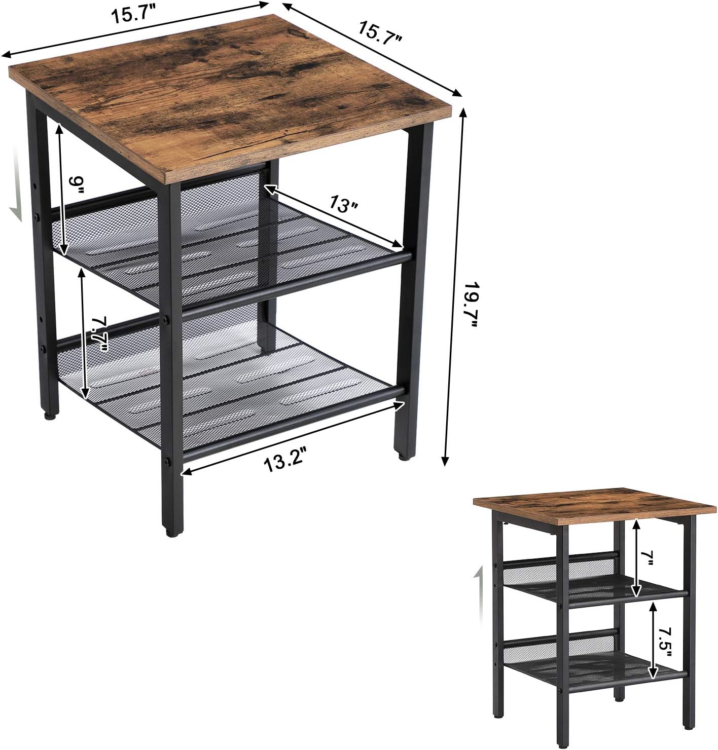 VASAGLE Nightstand, Set of 2 Side Tables, End Tables with Adjustable Mesh Shelves, for Living Room, Bedroom, Industrial, Stable Steel Frame, Easy Assembly, Rustic Brown and Black ULET24X: Kitchen & Dining