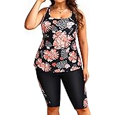 Daci Womens Plus Size Tankini Swimsuits - Tummy Control Two Piece Bathing Suits with Knee Length Shorts 2025