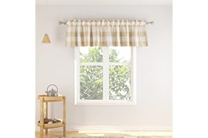 NATUS WEAVER Window Curtain Valances 18 inches Long Living Room Bedroom 1 Panel Buffalo Check Small Valance Curtain Rod Pocket Classic Country Farmhouse -Beige & White