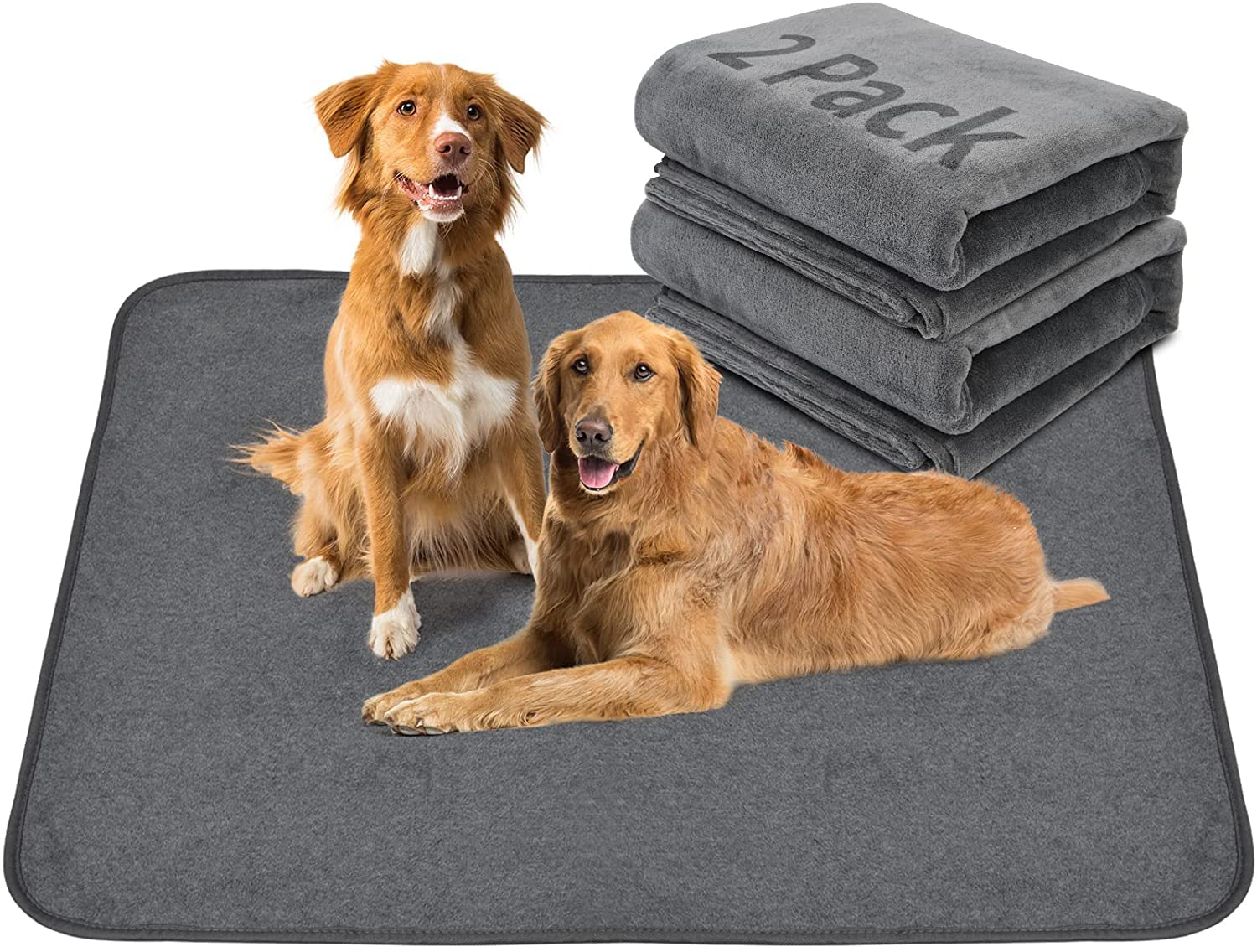 2 pack Dog Pee Pad Washable-Extra Large Instant Absorb Training Pads Non-Slip Pet Playpen Mat Waterproof Reusable Floor Mat for Puppy/Senior Dog Whelping Incontinence Housebreaking (104*104cm Grey)