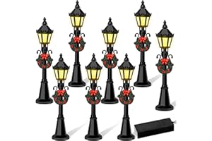 KVCSYAW Christmas Mini Street Light Models, 8 Pcs Mini Street Lamp Dollhouse Streetlight Models, Miniature Christmas Village Pathway Lantern Post for DIY Micro Landscape Fairy Garden Accessories