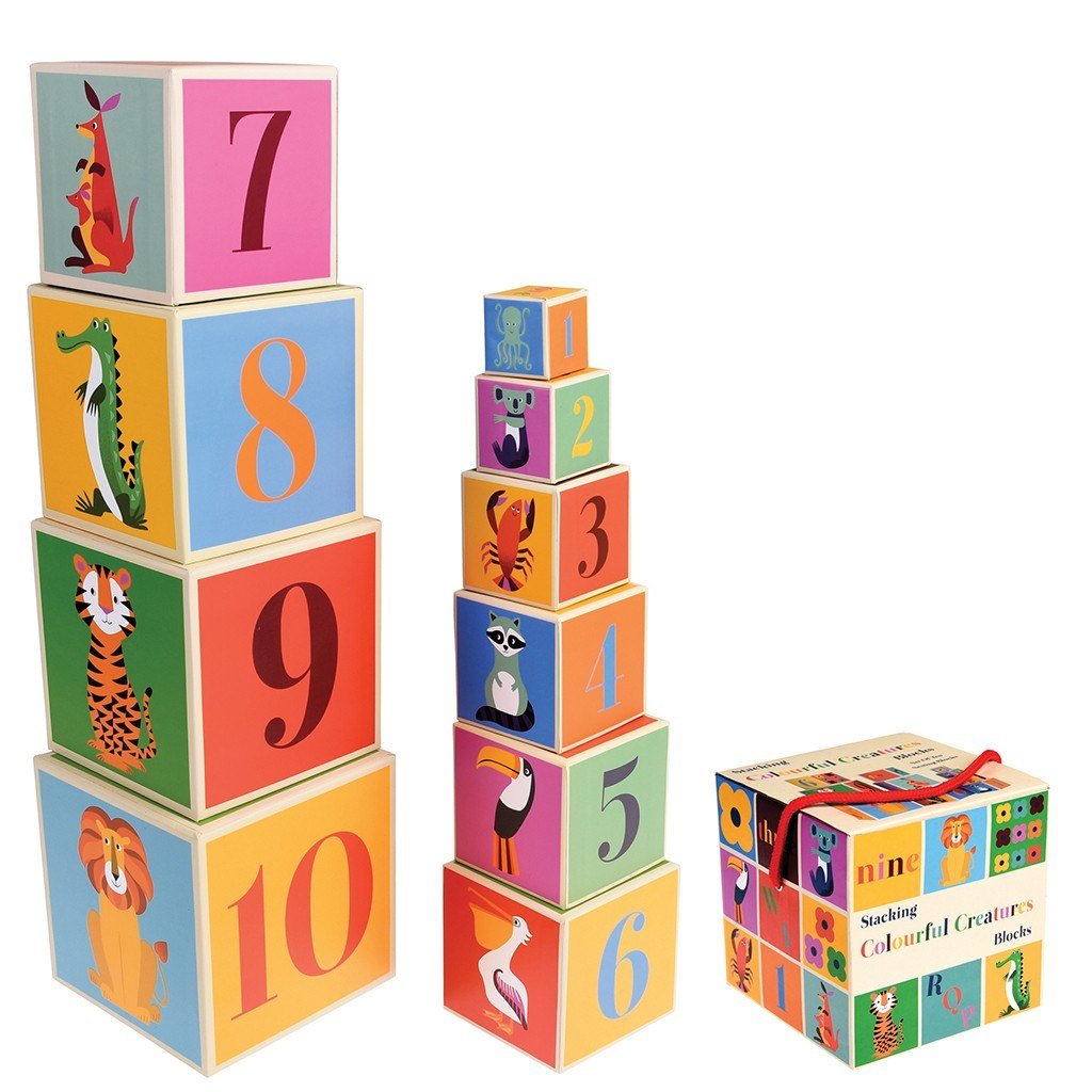 Rex London Kids' Alphabet & Number Stacking Blocks - Colourful Creatures