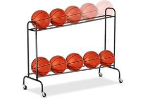 EXTCCT Tilt Basketball Rack Ball Storage Holder - Tilt Basketball Shooting Training Rack, Garage Sports Equipment Organizer, Outdoor and Indoor Rolling Balls Cart with Wheels