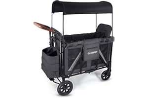 Cochildor Elite 2 Seater Wagon Stroller for Kids, Foldable Stroller Wagon with Removable Seats & Canopy, 5-Point Safety Harness, Adjustable Handle, Dark Gray