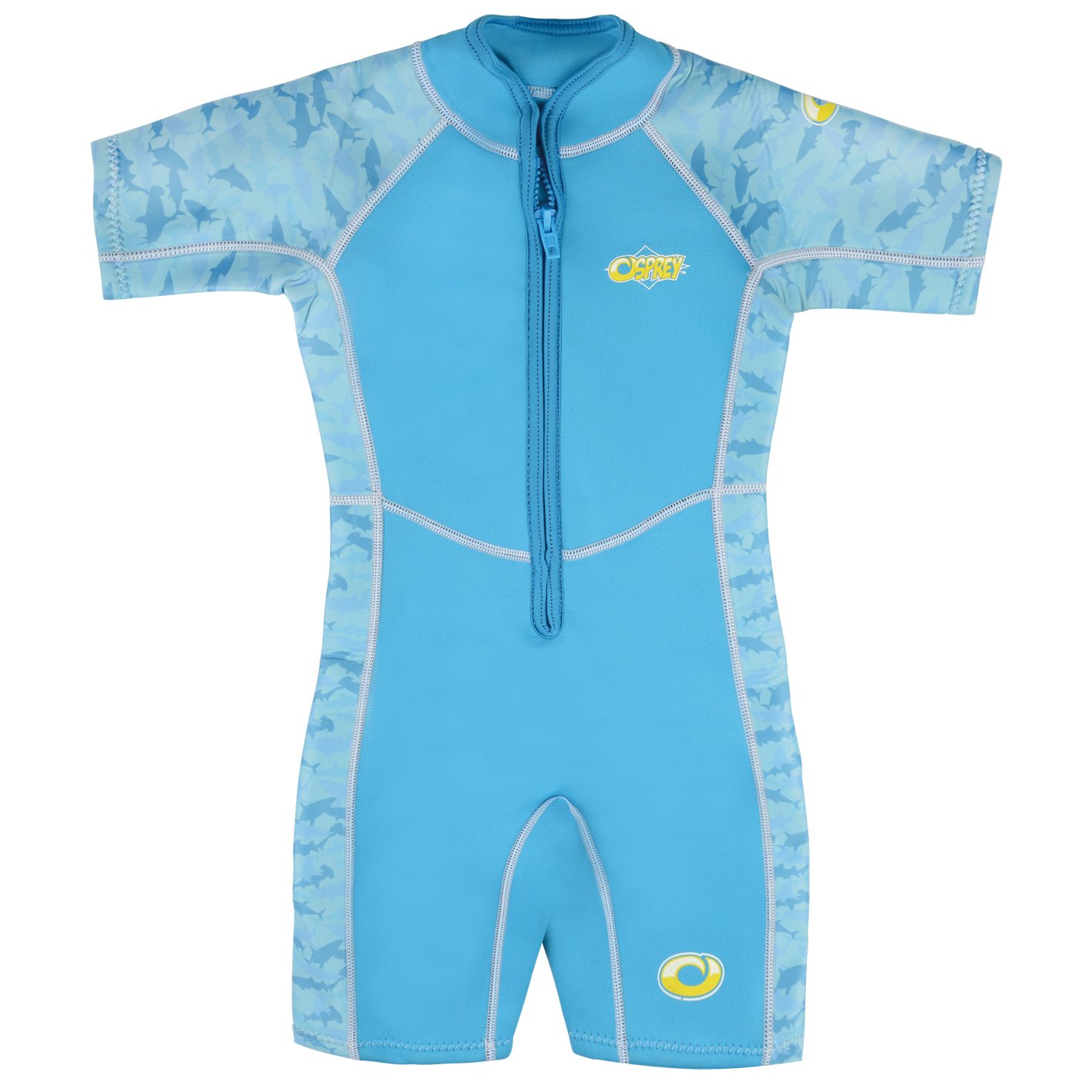 Osprey Children's Toddlers 3 Mm Shorty Summer Wetsuit with SPF 50 for Boys and Girls, Sharks - Blue, Age 1 UK