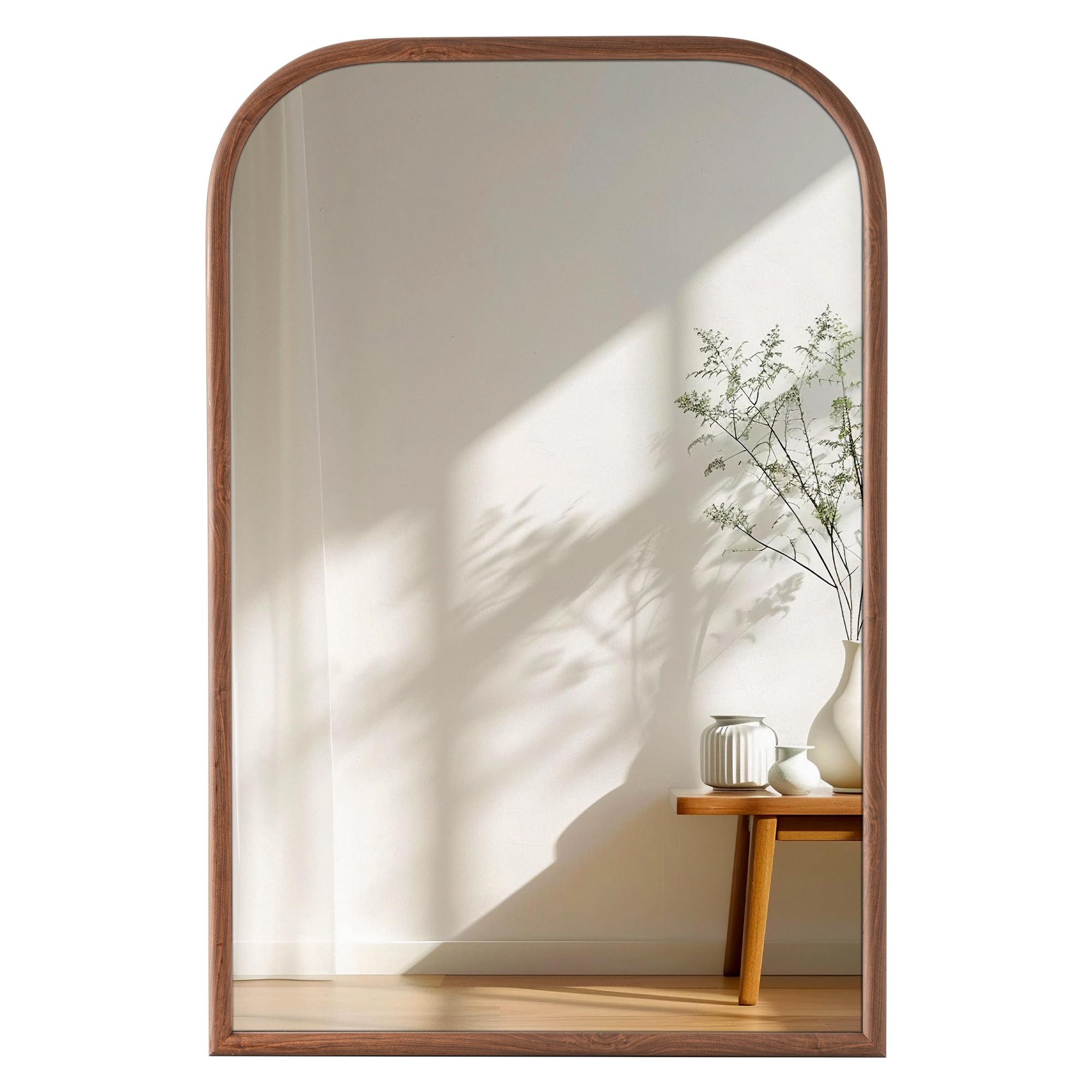 Photo 1 of ** SIMILAR ** Arch Wall Mirror for Wall, Wall Mounted Vanity Wood Mirror for Bedroom, Wood Mirror with Tempered Glass, Vintage Decorative for Bathroom, Entryway, Living Room, Hanging or Leaning, Walnut
