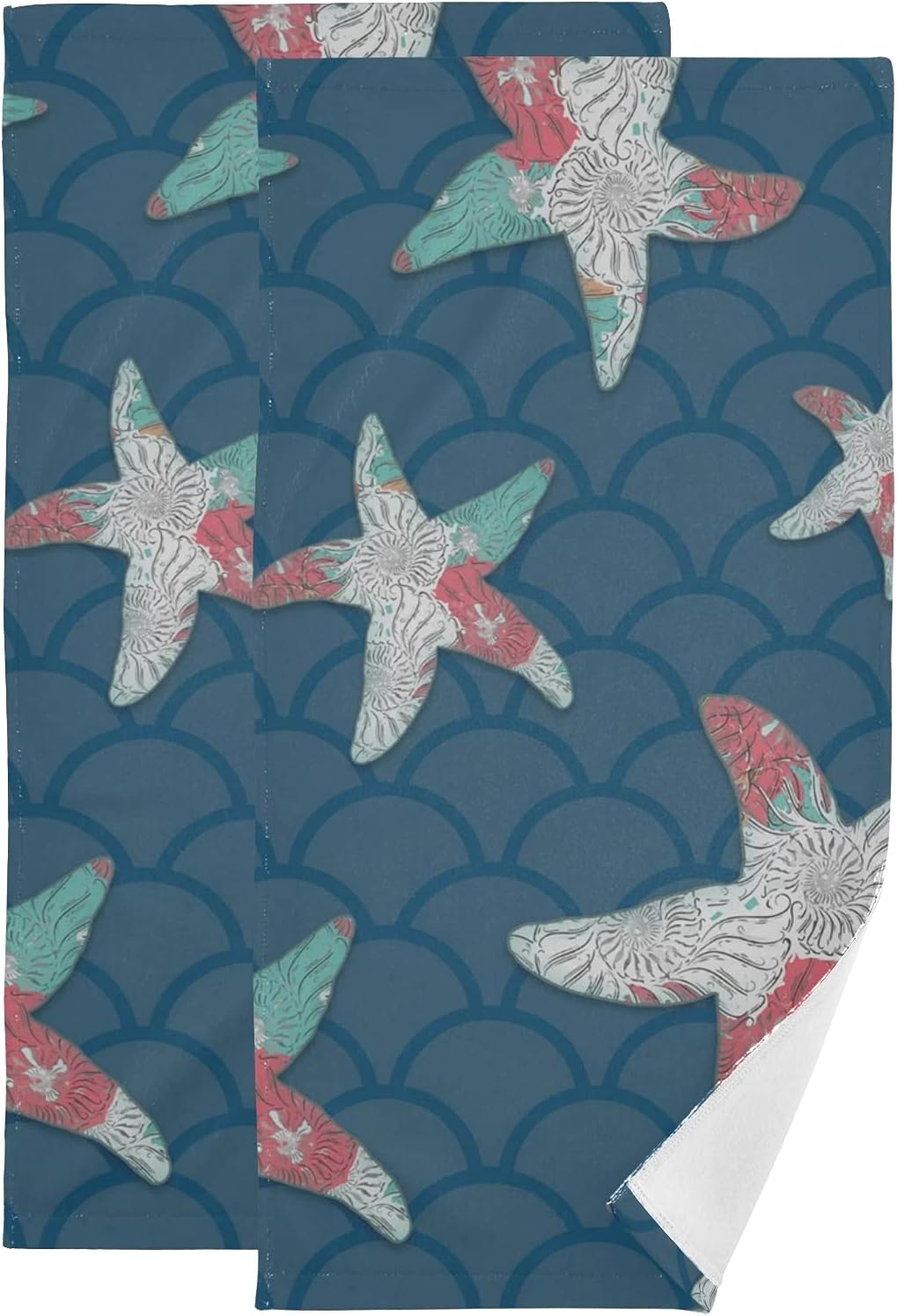 Blue Starfish Pattern Graphic Art Hand Towel Set Ultra Soft Absorbent Quick-Dry Hand Towels for Bath Fitness, Bathroom, Sports, Yoga, Travel (2-Pack ,28.3x14.4in)