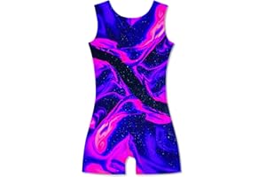 Idgreatim Little Girls Gymnastics Leotard with Shorts 3D Graphic Sparkly Dance Biketard Unitards for Kids 2-10 Years