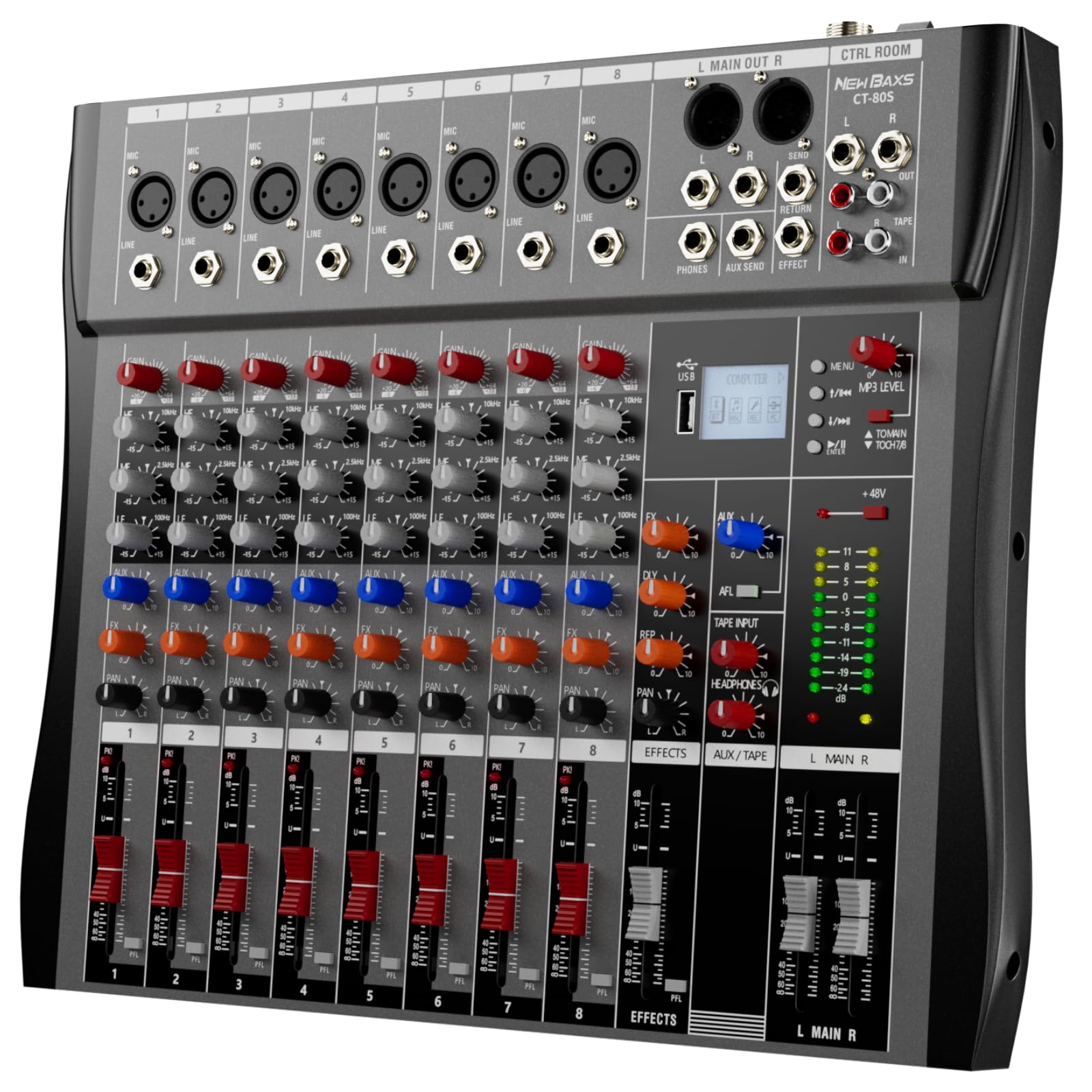 Photo 1 of NEW BAXS Professional DJ Audio Mixer - 8 Channel DJ Bluetooth Controller Sound Mixer w/DSP 16 Preset Effects, USB Interface, 8 XLR Mic/Line Input, AUX, FX Processor MP3 Player, Headphone Jack