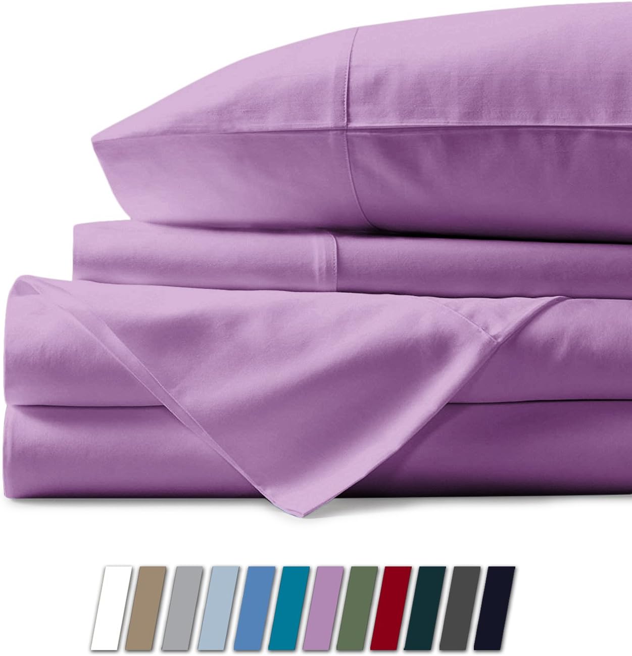 500 Thread Count 100% Cotton Sheet Lilac Queen Sheets Set, 4-Piece Long-staple Combed Pure Cotton Best Sheets For Bed, Breathable, Soft & Silky Sateen Weave Fits Mattress Upto 18'' Deep Pocket