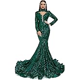 MTVOPN Sparkly High Neck Sequin Prom Dresses Long Sleeves Celebrity Pageant Gala Mermaid Evening Party Gown