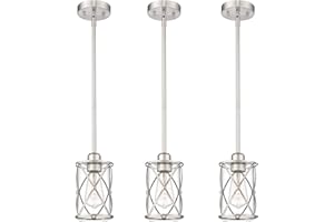 Osimir Brushed Nickel Pendant Lights Kitchen Island 3 Pack, Glass Kitchen Pendant Lighting Over Island with Rod, Modern Mini Hanging Light for Kitchen Sink Dining Room, CH9176BN-3PK