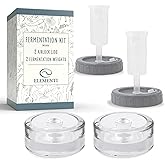 Elementi Fermentation Kit - Set of 2 Glass Easy Grip Fermentation Weights & Mason Jar Fermentation Lids for Wide Mouth Mason Jars - Sauerkraut, Pickling & Fermenting Kit (Grey)