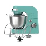 Hamilton Beach Electric Stand Mixer, 4 Quarts, Dough Hook, Flat Beater Attachments, Splash Guard 7 Speeds with Whisk, Aqua