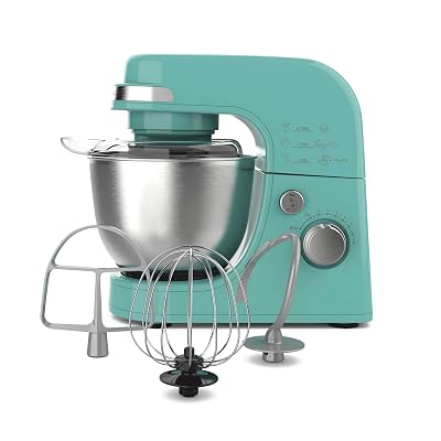 Hamilton Beach Electric Stand Mixer, 4 Quarts, Dough Hook, Flat Beater Attachments, Splash Guard 7 Speeds with Whisk, Aqua
