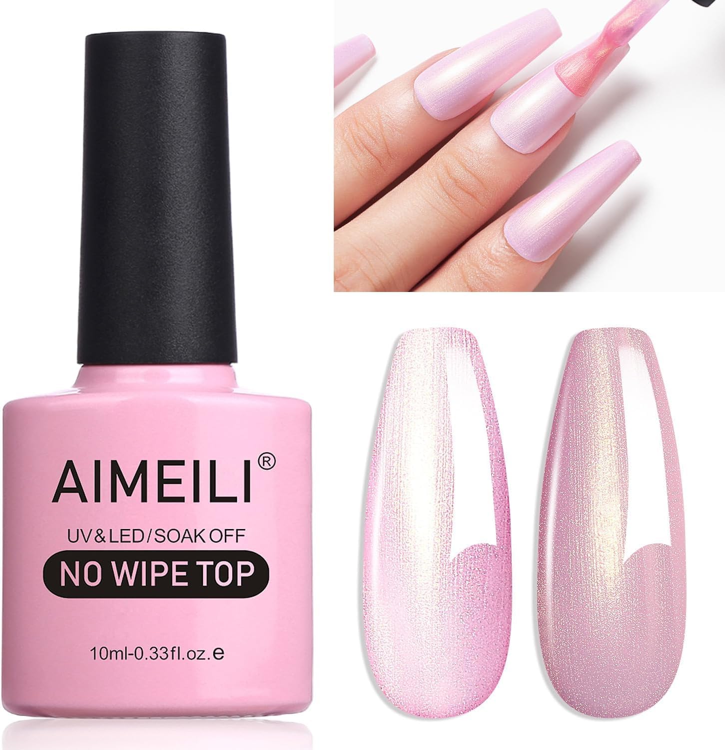 AIMEILI 2 in 1 Shiny Pearl Top Coat Semi-Permanent Gel Nail Polish Pearlescent Glitter Finish No Wipe Top Coat Long Lasting 8ml - 08