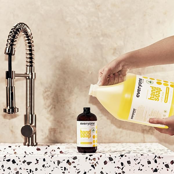 EVERYONE LIQUID HAND SOAP REFILL, 1 GALLON, MEYER LEMON AND MANDARIN, PLANT-BASED CLEANSER WITH PURE ESSENTIAL OILS