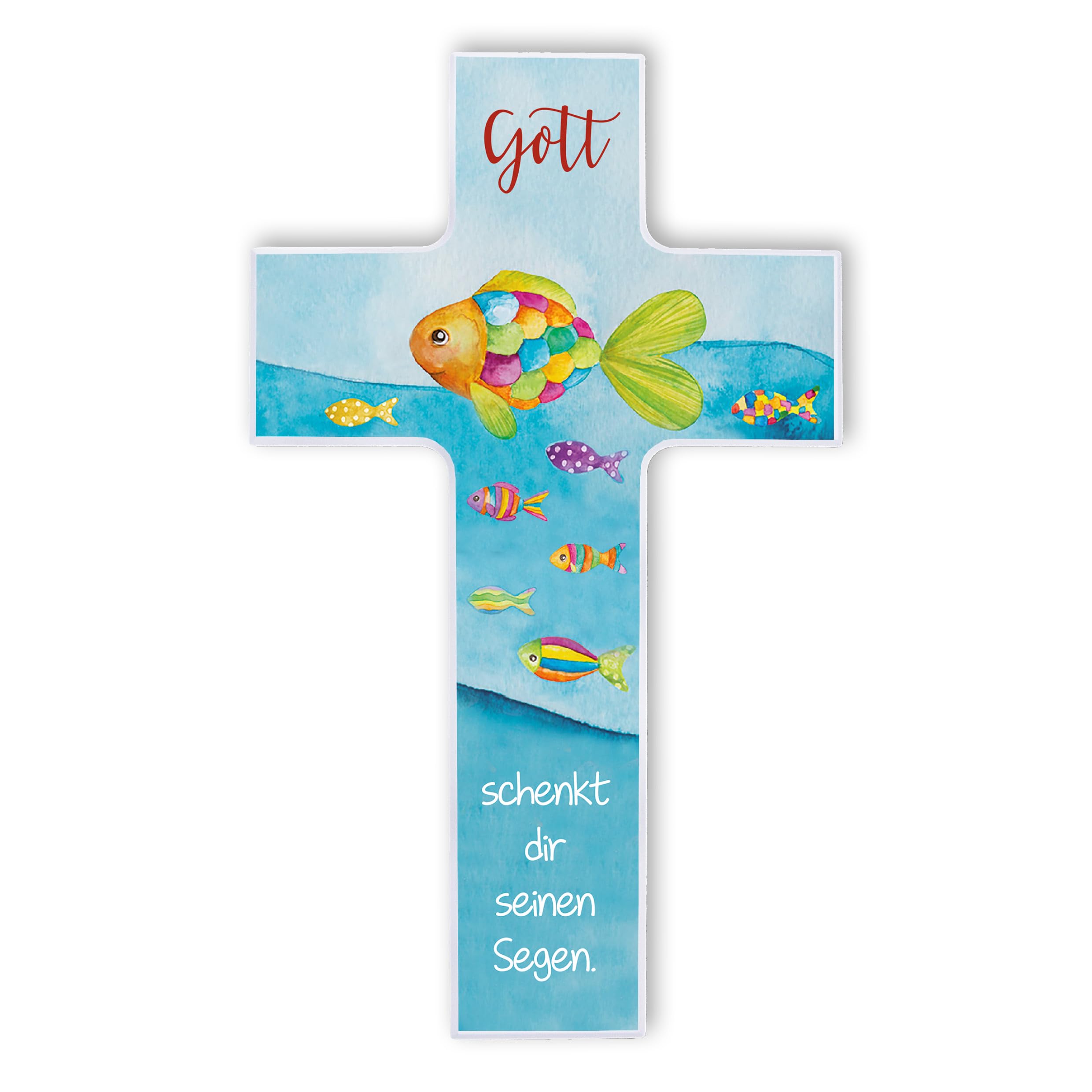 FRITZ COX® - Children's cross – 'Gott schenkt Dir seine Segen' 15 cm – Childlike wall cross for any child's room and an ideal christening gift.