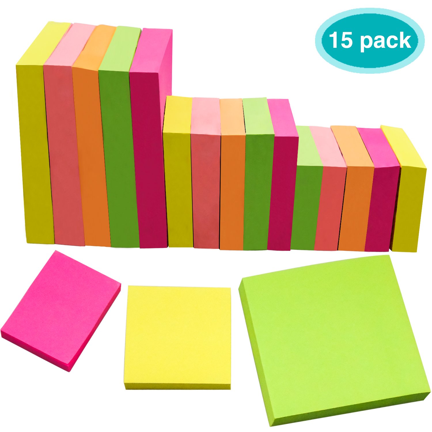 Sticky Notes, EAONE Bright Color Sticky Notes Assorted Sizes (3 X 3 in