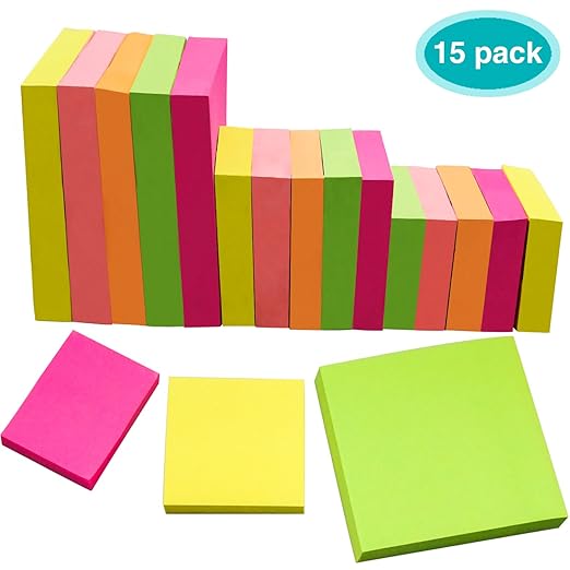 Sticky Notes, EAONE Bright Color Sticky Notes Assorted Sizes (3 X 3 in