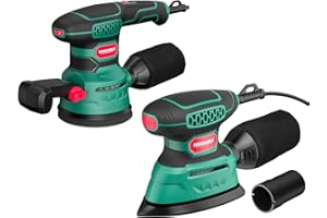 HYCHIKA BETTER TOOLS FOR BETTER LIFE Orbital Sander 3.8Amp 450W, HYCHIKA 6 Variable Speeds Double Handle Palm Random Orbit Power Sander, 5-Inch Electric Sander with 20pcs Sandpapers, Dust Collector for Woodworking